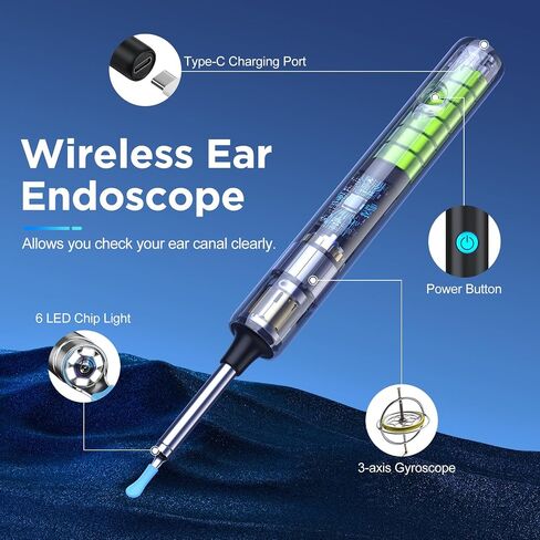 Ear Wax Removal, Ear Cleaner with Camera, Wireless Intelligent Visual Ear Picker, Earwax Removal Tool, 1080P HD Otoscope with 6 LED Lights, Ear Cleaner for iOS & Android (White) in Saudi Arabia