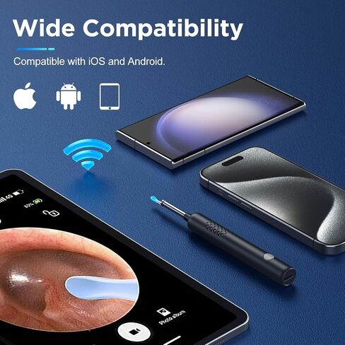 Ear Wax Removal, Ear Cleaner with Camera, Wireless Intelligent Visual Ear Picker, Earwax Removal Tool, 1080P HD Otoscope with 6 LED Lights, Ear Cleaner for iOS & Android (White) in Saudi Arabia