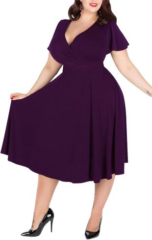 Nemidor Plus Size Dresses for Curvy Women Casual Summer V Neck Short Sleeve Midi Cocktail Vintage Dress with Pocket in Saudi Arabia