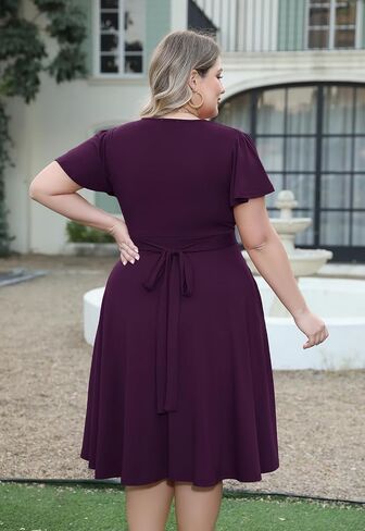 Nemidor Plus Size Dresses for Curvy Women Casual Summer V Neck Short Sleeve Midi Cocktail Vintage Dress with Pocket in Saudi Arabia