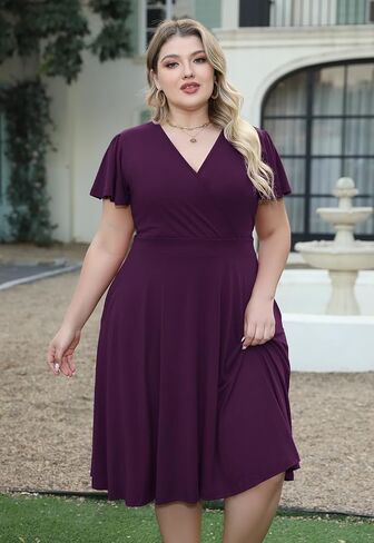 Nemidor Plus Size Dresses for Curvy Women Casual Summer V Neck Short Sleeve Midi Cocktail Vintage Dress with Pocket in Saudi Arabia