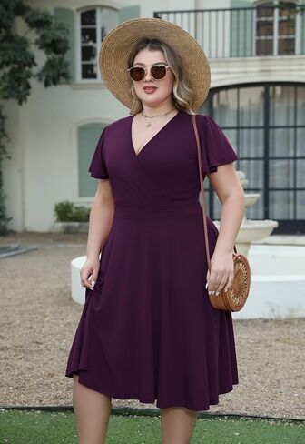 Nemidor Plus Size Dresses for Curvy Women Casual Summer V Neck Short Sleeve Midi Cocktail Vintage Dress with Pocket in Saudi Arabia