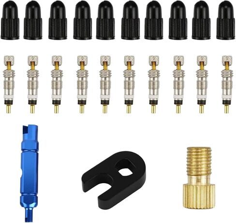 23PCS Presta Valve Core Repair Kit- Tubeless Valve Core Adapter Bike Bicycle Replacement Kit with Plastic & Alloy Valve Core Remover Dismantle Removal Tools, 10 Valve Core&10 Stem Caps (Red) in Kuwait