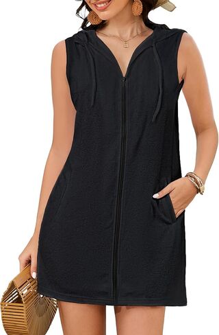 BSUBSEACH Terry Cove -Up - Women Wooded Swimsuit Coverup Zipper Beach Coverups Alcyfeless Swime مع جيوب in Saudi Arabia