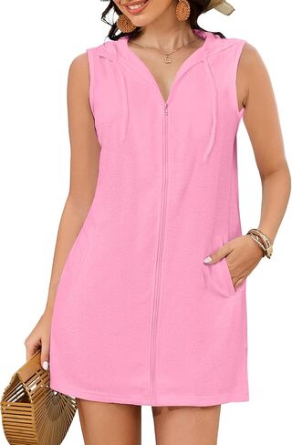 BSUBSEACH Terry Cove -Up - Women Wooded Swimsuit Coverup Zipper Beach Coverups Alcyfeless Swime مع جيوب in Saudi Arabia