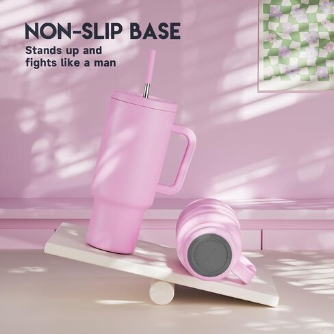 كوب ميوكي يتوهج في الظلام بمقبض وقش، كوب بغطاء وقش، كوب سفر معزول من الفولاذ المقاوم للصدأ، مقاوم للتسرب بنسبة 100%، يحافظ على البرودة لمدة 34 ساعة (فراشة) in Kuwait