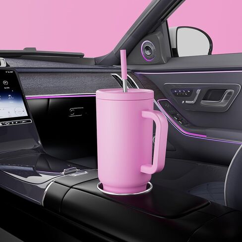 كوب ميوكي يتوهج في الظلام بمقبض وقش، كوب بغطاء وقش، كوب سفر معزول من الفولاذ المقاوم للصدأ، مقاوم للتسرب بنسبة 100%، يحافظ على البرودة لمدة 34 ساعة (فراشة) in Kuwait