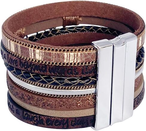P Ammy Fashion® Tree Inspirational Tree of Life Wide Leather Bracelets for Women Boho Cuff Bohemian Jewelry Hompts bangle with Clasp Magnetic Clasp in Kuwait