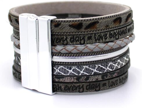 P Ammy Fashion® Tree Inspirational Tree of Life Wide Leather Bracelets for Women Boho Cuff Bohemian Jewelry Hompts bangle with Clasp Magnetic Clasp in Kuwait