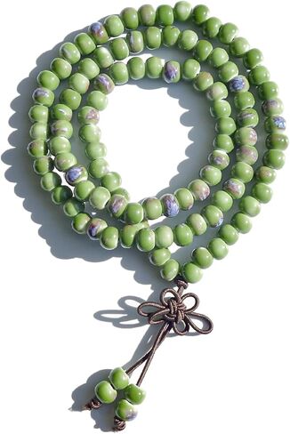 Bohemian Style Multi-Strand Beaded Bracelet, Boho Ceramic Beads Bracelet for Women, Japa Mala 108 Beads Necklace, Hippie Jewelry Gifts in Kuwait