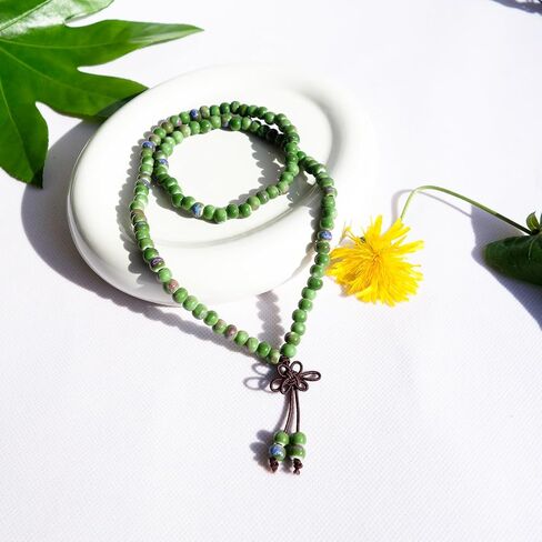 Bohemian Style Multi-Strand Beaded Bracelet, Boho Ceramic Beads Bracelet for Women, Japa Mala 108 Beads Necklace, Hippie Jewelry Gifts in Kuwait