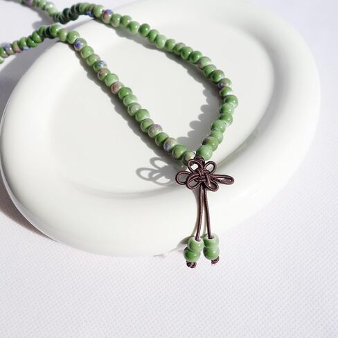 Bohemian Style Multi-Strand Beaded Bracelet, Boho Ceramic Beads Bracelet for Women, Japa Mala 108 Beads Necklace, Hippie Jewelry Gifts in Kuwait