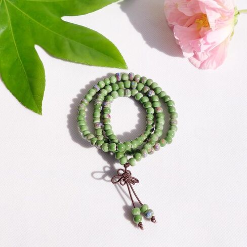 Bohemian Style Multi-Strand Beaded Bracelet, Boho Ceramic Beads Bracelet for Women, Japa Mala 108 Beads Necklace, Hippie Jewelry Gifts in Kuwait