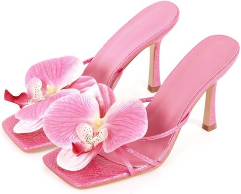 Richealnana Women's Clear Square Toe Sandals Stiletto Heel Slip On Mules Shoes in Saudi Arabia