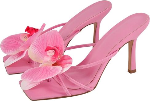 Richealnana Women's Clear Square Toe Sandals Stiletto Heel Slip On Mules Shoes in Saudi Arabia