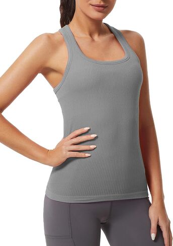 MathCat Workout Tank Tops for Women Athletic Basic Tanks Seamless Running Muscle Racerback Ribbed Yoga Tops with Built in Bra in Saudi Arabia