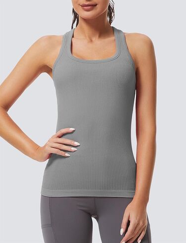 MathCat Workout Tank Tops for Women Athletic Basic Tanks Seamless Running Muscle Racerback Ribbed Yoga Tops with Built in Bra in Saudi Arabia