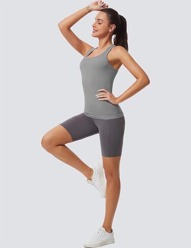 MathCat Workout Tank Tops for Women Athletic Basic Tanks Seamless Running Muscle Racerback Ribbed Yoga Tops with Built in Bra in Saudi Arabia