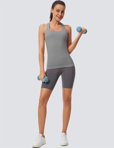 MathCat Workout Tank Tops for Women Athletic Basic Tanks Seamless Running Muscle Racerback Ribbed Yoga Tops with Built in Bra in Saudi Arabia