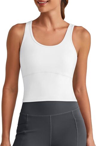 G4Free BareFeel Built in Bra Workout Tank Tops Removable Padded Longline Sports Bras Waist Length Athletic Tanks in Saudi Arabia