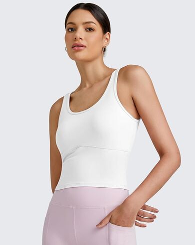 G4Free BareFeel Built in Bra Workout Tank Tops Removable Padded Longline Sports Bras Waist Length Athletic Tanks in Saudi Arabia
