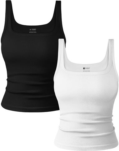 OLCHEE Womens 2PK Square Neck Tank Tops Seamless Ribbed Trendy Going Out Basic Shirts 2025 Summer Slim Fit Cami in Saudi Arabia