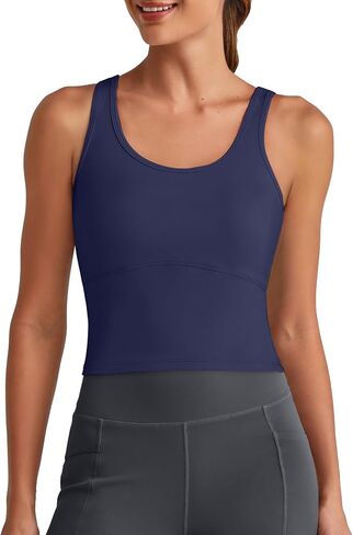 G4Free BareFeel Built in Bra Workout Tank Tops Removable Padded Longline Sports Bras Waist Length Athletic Tanks in Saudi Arabia