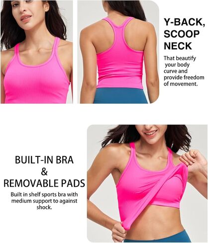 Seamless Ribbed Workout Racerback Tank Tops with Built in Shelf Bra for Women in Saudi Arabia