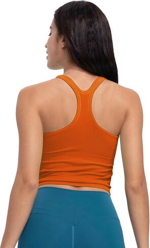 Seamless Ribbed Workout Racerback Tank Tops with Built in Shelf Bra for Women in Saudi Arabia