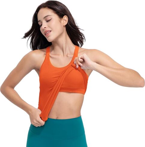 Seamless Ribbed Workout Racerback Tank Tops with Built in Shelf Bra for Women in Saudi Arabia