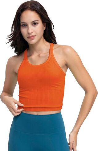 Seamless Ribbed Workout Racerback Tank Tops with Built in Shelf Bra for Women in Saudi Arabia