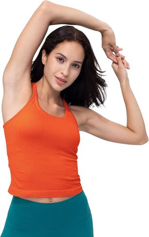 Seamless Ribbed Workout Racerback Tank Tops with Built in Shelf Bra for Women in Saudi Arabia