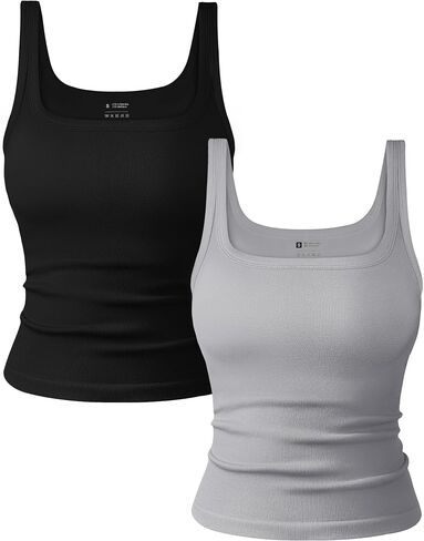OLCHEE Womens 2PK Square Neck Tank Tops Seamless Ribbed Trendy Going Out Basic Shirts 2025 Summer Slim Fit Cami in Saudi Arabia