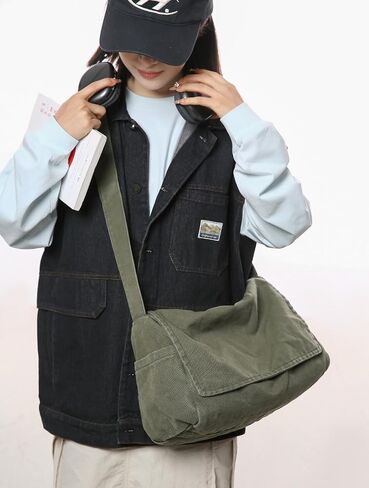 Canvas Messenger Bag for Women Men Vintage Satchel Bag Aesthetic Crossbody Shoulder Bag Casual Sling Bag in Kuwait