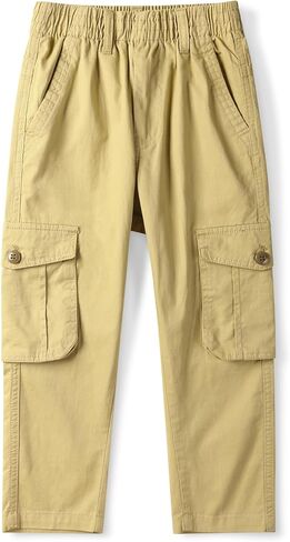 Boys Cargo Pants Elastic Waist Cotton Casual Hiking Multi-Pockets Pant 4-14 Years in Kuwait