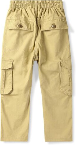 Boys Cargo Pants Elastic Waist Cotton Casual Hiking Multi-Pockets Pant 4-14 Years in Kuwait