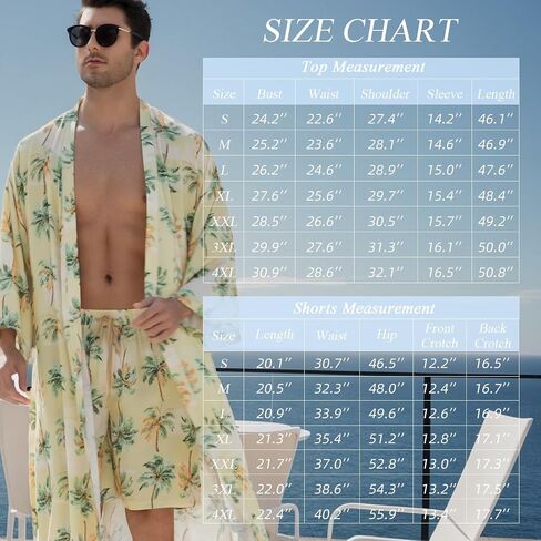 Men's lightweight robe 2 Piece Japanese Kimono Robe and Shorts Set Casual Belted Open Front Long Robe in Saudi Arabia