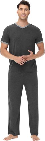 Wiwi Mens Pajamas مجموعة Viscose من الخيزران قصيرة الأكمام نوم متماسكة الويلت 2 قطع مجموعات الملابس S-XXL in Saudi Arabia
