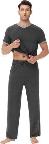 Wiwi Mens Pajamas مجموعة Viscose من الخيزران قصيرة الأكمام نوم متماسكة الويلت 2 قطع مجموعات الملابس S-XXL in Saudi Arabia