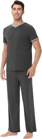Wiwi Mens Pajamas مجموعة Viscose من الخيزران قصيرة الأكمام نوم متماسكة الويلت 2 قطع مجموعات الملابس S-XXL in Saudi Arabia