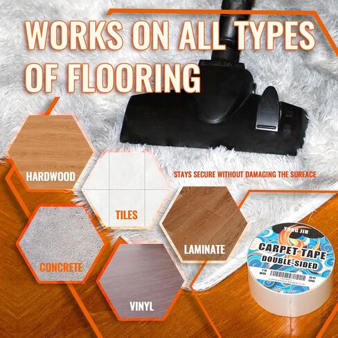 Double Sided Carpet Tape - Heavy Duty Rug Tape Gripper for Hardwood Floors No Damage, Secures Area Rugs, Laminate & Tile (2 Inch x 10 Yards) in Kuwait