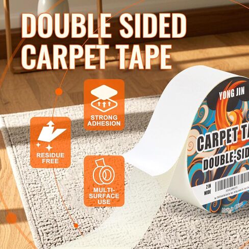 شريط السجاد المزدوج على الوجهين - قابض الشريط البساط الشاق لأرضيات الخشب الصلب لا ضرر ، ويؤمن سجاد المنطقة ، والصفائح والبلاط (2 بوصة × 10 ياردة) in Kuwait