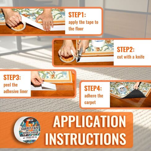 Double Sided Carpet Tape - Heavy Duty Rug Tape Gripper for Hardwood Floors No Damage, Secures Area Rugs, Laminate & Tile (2 Inch x 10 Yards) in Kuwait