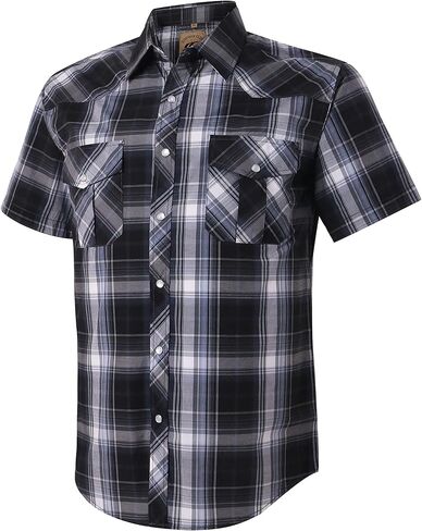COEVALS CLUB Men's Western Plaid Pearl Snap Buttons Two Pocket Casual Short Sleeve Shirts in Kuwait