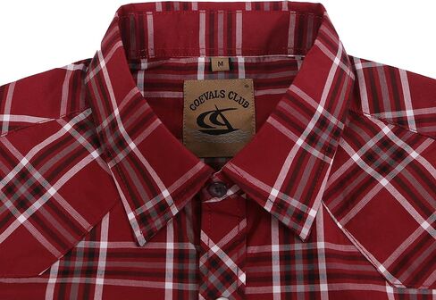 COEVALS CLUB Men's Western Plaid Pearl Snap Buttons Two Pocket Casual Short Sleeve Shirts in Kuwait