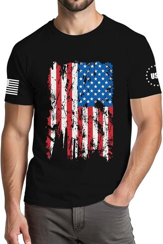 4th of July Shirts Men:USA American Flag Patriotic Independence Day Higher Quality Short Sleeve T-Shirt in Saudi Arabia