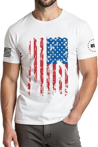 4th of July Shirts Men:USA American Flag Patriotic Independence Day Higher Quality Short Sleeve T-Shirt in Saudi Arabia