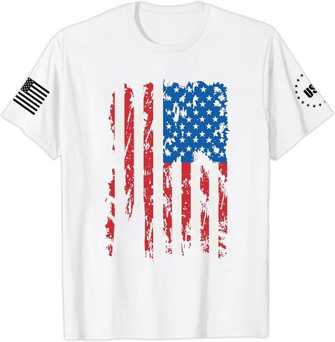 4th of July Shirts Men:USA American Flag Patriotic Independence Day Higher Quality Short Sleeve T-Shirt in Saudi Arabia