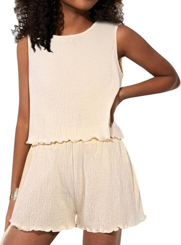 Girls' Summer 2 Piece Outfits Sleeveless Tank Tops and Wide Leg Shorts Sets in Kuwait