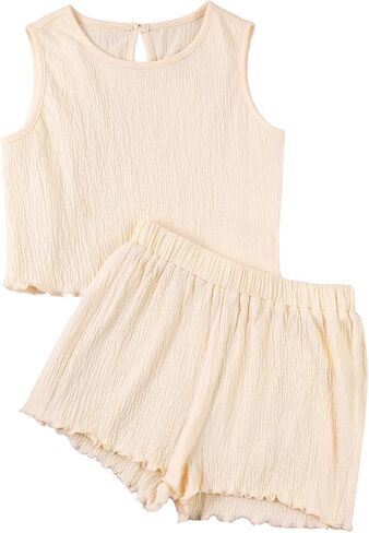 Girls' Summer 2 Piece Outfits Sleeveless Tank Tops and Wide Leg Shorts Sets in Kuwait